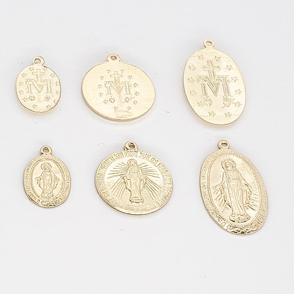 Virgin Mary Charm and Pendant, 3 Sizes, Available in 14k Gold Filled or Sterling SIlver, USA