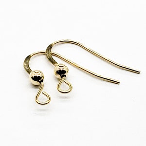 14K Solid Gold Earring WIre, with Ball, 22 Gauge, 1 Pair