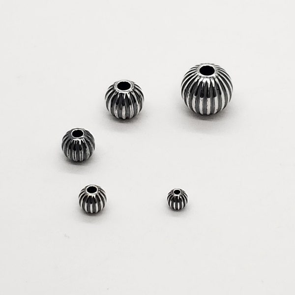 Oxidized Sterling Silver Corrugated Beads, 3mm, 4mm, 5mm, 6mmm, 8mm Beads, USA, Bulk Savings Available!!!