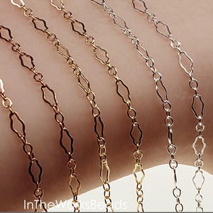 Small Long and Short Flat Krinkle Chain, 2.4mm x 4.8mm, Sterling Silver, 14k Gold Filled, Sold by the Foot, Bulk Savings Available!!!