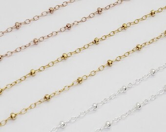 14k Gold Filled Satellite 1.5mm Cable Chain, 2mm Bead, Sterling Silver, 14k Rose Gold Filled, Made in USA, Bulk Savings Available!!!