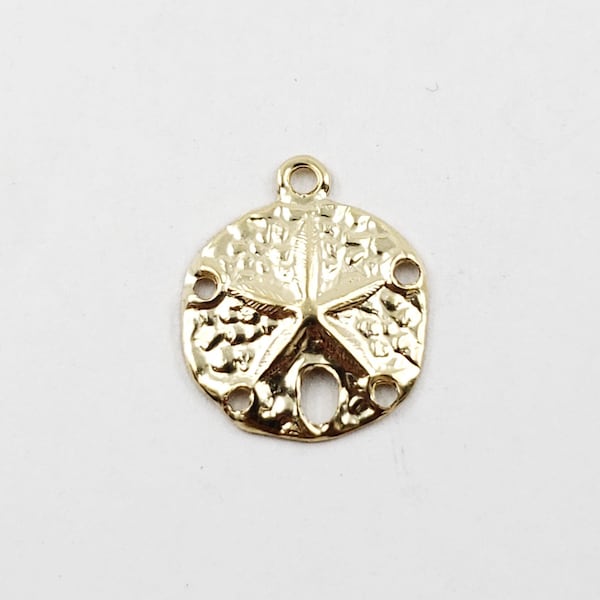 14k Gold Filled Charm, 11mm Starfish on Sand Dollar, Pack of 2 Pieces, USA, Lightweight, Bulk Savings Available!!!