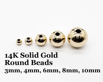 14K Solid Gold Round Beads, Light Weight Hollow Beads, Various Sizes, 2mm, 2.5mm, 3mm, 4mm, 6mm, 7mm, 8mm, 10mm, USA, Bulk Savings Available