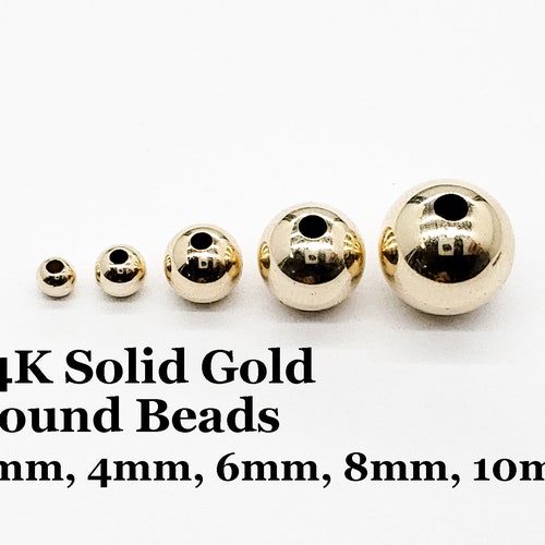 14K Solid Gold Round Beads Light Weight Hollow Beads Various Etsy