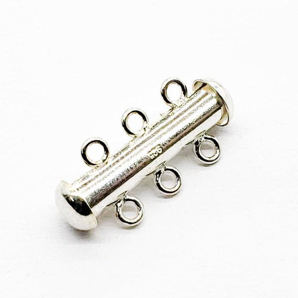 Sterling Silver Bar or Tube Clasp, 3 Row, Multi Strand 22mm x 4.4mm, 1 Piece, Bulk Savings available!!!