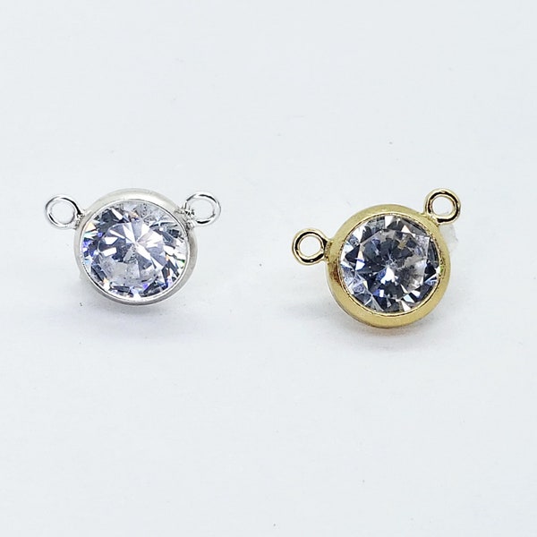 6mm Cubic Zirconia 2 Ring Charm or Pendant, 14k Gold Filled, Sterling Silver, Made in the USA, Bulk Savings Available!!