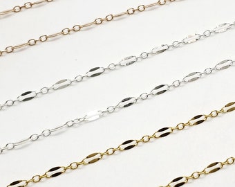 Long and Short Dapped Sequin Chain, 5mm x 2.4mm, Sterling Silver, Gold Filled, Rose Gold Filled, Sold by the Foot, Bulk Savings Available!!!