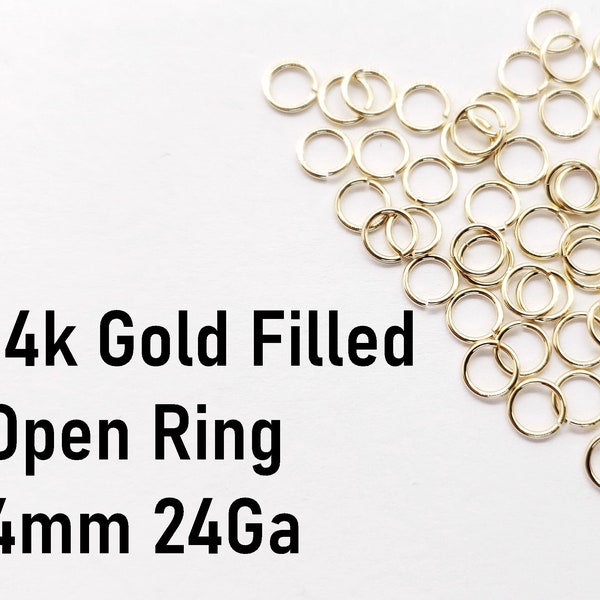 14k Gold Filled Open Ring, 24 Gauge, 4mm OD, 50 Pieces, USA, Bulk Savings Available!!!