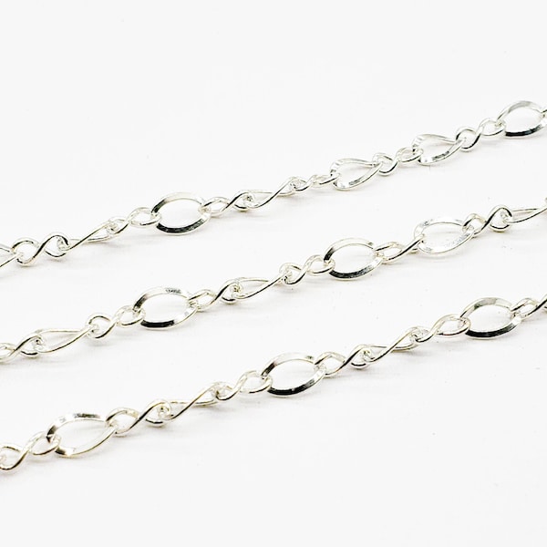 Sterling Silver Figure 8 Flat Curb Chain, 3mm x 5mm, Price per foot, Made in USA, Bulk Savings Available!!!