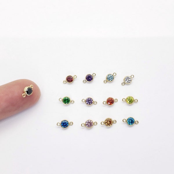 14k Gold Filled 4mm CZ Birthstone Connectors, 13 Colors to choose, 2 Pieces per pack, USA, Bulk Savings Available!!!