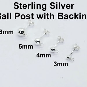 Sterling Silver Ball Post Earring with Open Ring, 3 Pairs, Backings Included, 3mm, 4mm, 5mm, 6mm, Bulk Savings Available!!