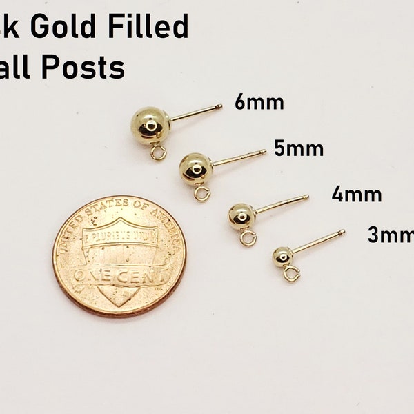 14k Gold Filled Earring Ball Post with Open Ring, 2mm, 3mm, 4mm, 5mm, 6mm, Ear Nut Backing is Not Included, USA, Bulk Savings Available!!