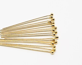 14k Gold Filled Ball Pin, 24 Gauge, 2 Inch 1.5mm Ball, Sold in Packs of 10, USA Bulk Savings Available!!