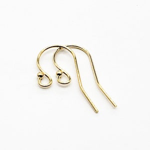 14k Solid Gold Earring Wire, Ball End Style, 22 Gauge, 21 Gauge, 1 Pair, USA