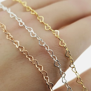 3 mm flache Herz unvollendete Kette, 24 Gauge Draht, 14k Gold Filled, RGF, Sterling Silber, Preis pro Fuß, USA, Mengenrabatt möglich!!!