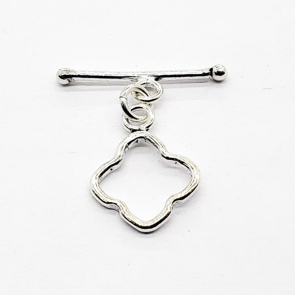 Sterling Silver Toggle Clasp, Clover Shape with RIng, Sold as a set of 1