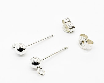 Sterling Silver Post Earring with 4mm Ball and open Ring, 3 Pairs (6 pieces), Bulk Savings Available!!