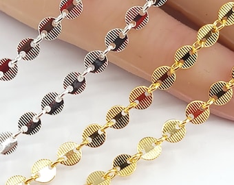 14k Gold Filled 4mm Line Disc Sequin Chain by the Foot, Sterling Silver,  Made in USA, DISC4L Bulk Savings Available!!!