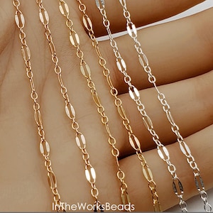 Long and Short Dapped Sequin Chain, 5mm x 2.4mm, Sterling Silver, Gold Filled, Rose Gold Filled, Sold by the Foot, Bulk Savings Available!!!