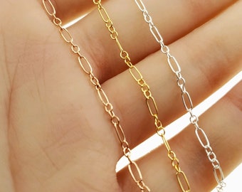 Baby Long and Short Chain, 5mm x 1.8mm, Sterling Silver, Gold Filled, Rose Gold Filled, Sold by the Foot, Bulk Savings Available!!!