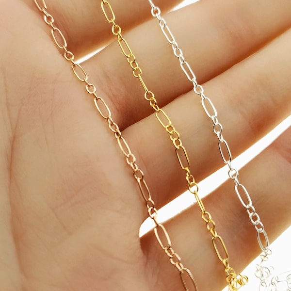 Baby Long and Short Chain, 5mm x 1.8mm, Sterling Silver, Gold Filled, Rose Gold Filled, Sold by the Foot, Bulk Savings Available!!!