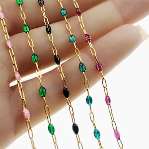 14K ゴールド張りのエナメル ペーパー クリップ チェーン、5 色、イタリア製、まとめ買い割引あり!!!