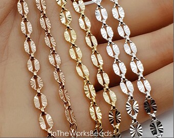 Long and Short Dapped Star Burst Chain, 3.8mm x 6.8mm, Sterling Silver, 14k Gold Filled, Rose, Sold by the Foot, J5078DC Bulk Savings !!!