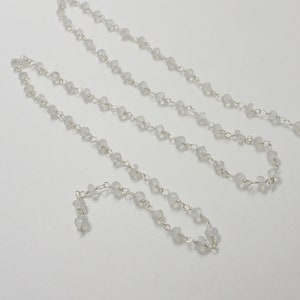 Sterling Silver Wire Wrapped Beaded Chain, 3.5mm to 4mm,  Rainbow Moonstone Rosary Chain, Bulk Savings Available!!