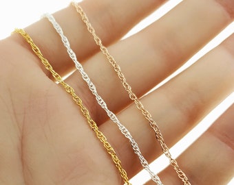 1.4mm Rope Chain by the Foot, Sterling Silver, 14k Gold Filled, Rose Gold, Made with 30 Gauge, French Rope, USA, Bulk Savings Available!!!