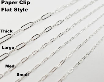 Sterling Silver Paper Clip Chain, Elongated Rectangle Oval Chain, 5 Sizes, Flat or Round WIre, USA, Bulk Savings Available!!!