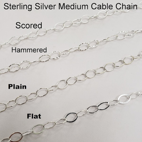 Sterling Silver Oval Cable Chain, 8mm x 6mm, USA, Round, Flat, Twist, Hammered Style, Bulk Savings Available!!!