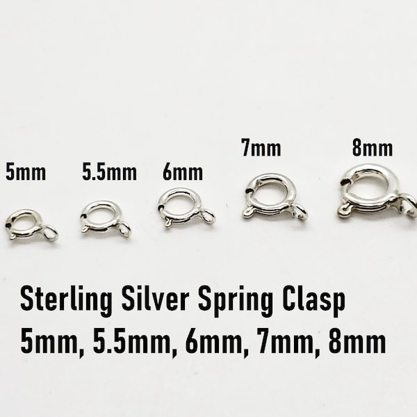 Sterling Silver Spring Clasps, Open or Closed, 5mm, 5.5mm, 6mm, 7mm, 8mm, Bulk Savings Available!!!