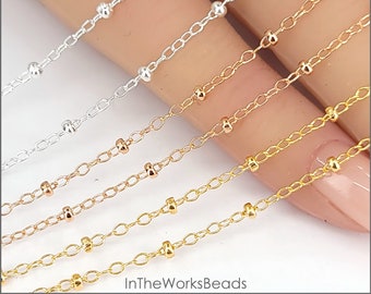 14k Gold Filled Satellite 1.5mm Cable Chain, 2mm Bead, Sterling Silver, 14k Rose Gold Filled, Made in USA, Bulk Savings Available!!!