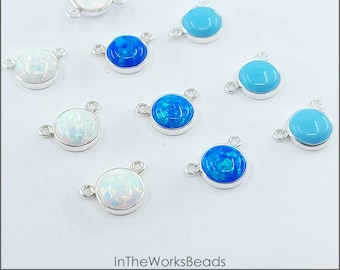 Sterling Silver 2 Ring Charm or Pendant, Blue Bello Opal, White Opal, Imi. TQ, Made in the USA, Bulk Savings Available!!