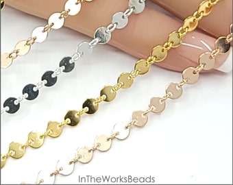 4mm Disc Sequin Chain by the Foot, 14k Gold Filled, 14k Rose Gold Filled, Sterling Silver, Made in USA, Bulk Savings Available!!!