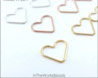 Conectores / Eslabones de corazón de 15 mm / Plata de ley, chapado en oro de 14 k o chapado en oro rosa de 14 k / Tamaños surtidos / Ahorro al por mayor / Hecho en EE. UU.