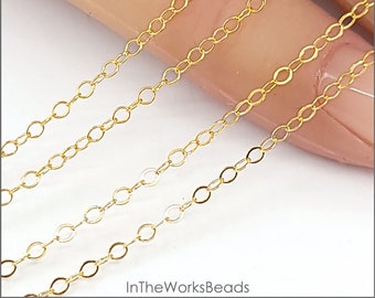 14k Gold Filled Cable Chain, 1.3mm, Made in the USA, Flat or Round Wire, Flat or Round, Bulk Savings Available!!!
