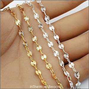 Drawn Cable Starburst Chain, 1:1 Ratio, 2.2mm x 4.8mm, Sterling Silver, 14k Gold Filled, Italy, Sold by the Foot, Bulk Savings Available!!!