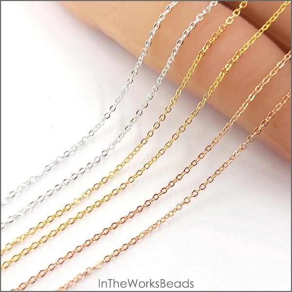 Dainty Flat Cable Chain, 1mm x 1.3mm, Sterling Silver, 14k Gold Filled, Rose Gold Filled, USA, Bulk Savings Available!!!