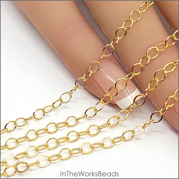 14k Gold Filled Oval Cable Chain, 3mm x 4mm, Made in the USA, Flat or Round Wire, Bulk Savings Available!!!