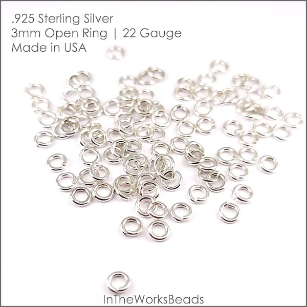 Sterling Silver Open Ring, 22 Gauge, 3mm OD, Sold in packs of 100, Bulk Savings Available!!!