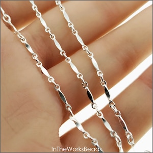 Sterling Silver Dapped Bar Chain, 0.9mm x 8.2mm, Made in the USA, By the Foot, Bulk Savings Available!!!