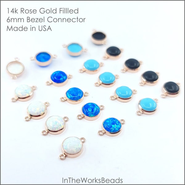 14k Rose Gold Filled 6mm Connectors, Blue Bello Opal, White Bello Opal, Imitation TQ, USA, Bulk Savings Available!!!