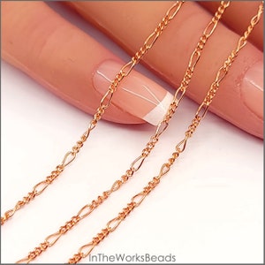 14k Rose Gold Filled Figaro Curb Chain, 1.6mm, 1:3 Ratio, Made in the USA Bulk Savings Available!!!