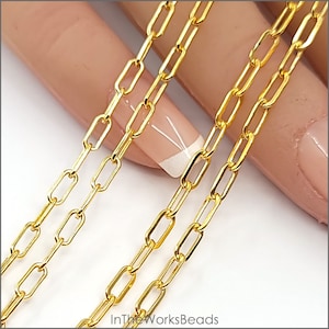 14k Gold Filled Paper Clip Chain, Elongated Rectangle Oval Chain, 2.4mm x 6mm, Flat or Round Wire, USA, Bulk Savings Available!!!