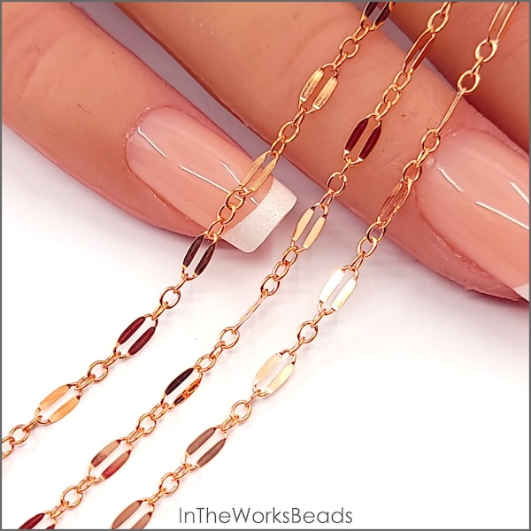 14k Rose Gold Filled Long and Short Dapped Sequin Chain, Long Version, 5.7mm x 2mm, Sold by the Foot, Bulk Savings Available!!!