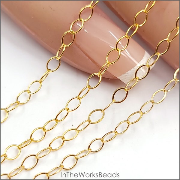 14k Gold Filled Flat Oval Cable Chain, 2.1mm x 3.5mm, Made in the USA, Bulk Savings Available!!!