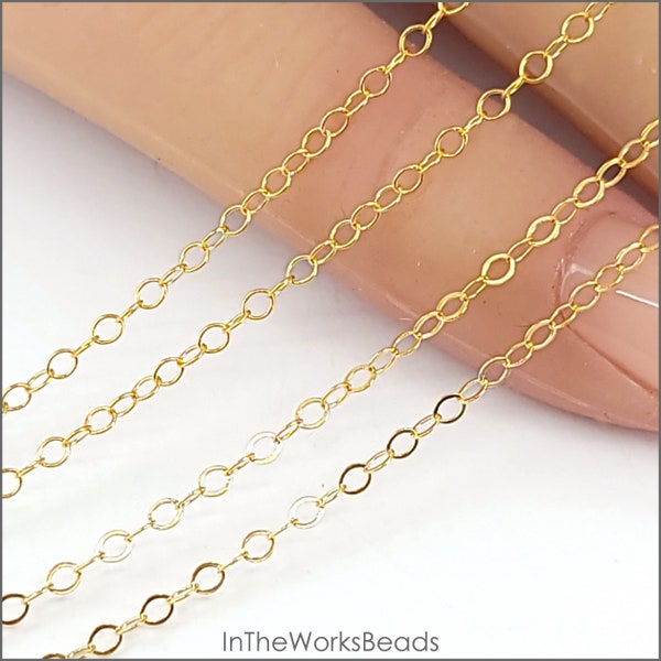 14k Gold Filled Cable Chain, 1.3mm, Made in the USA, Flat or Round Wire, Flat or Round, Bulk Savings Available!!!