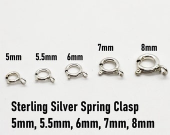 Sterling Silver Spring Clasps, Open or Closed, 5mm, 5.5mm, 6mm, 7mm, 8mm, Bulk Savings Available!!!