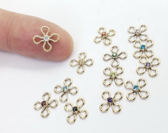 14k Gold Filled Cubic Zirconia 7.5mm Flower Shape Connectors, Birthstone Color 2mm CZ, 2 Pieces per pack, USA, Bulk Savings Available!!!